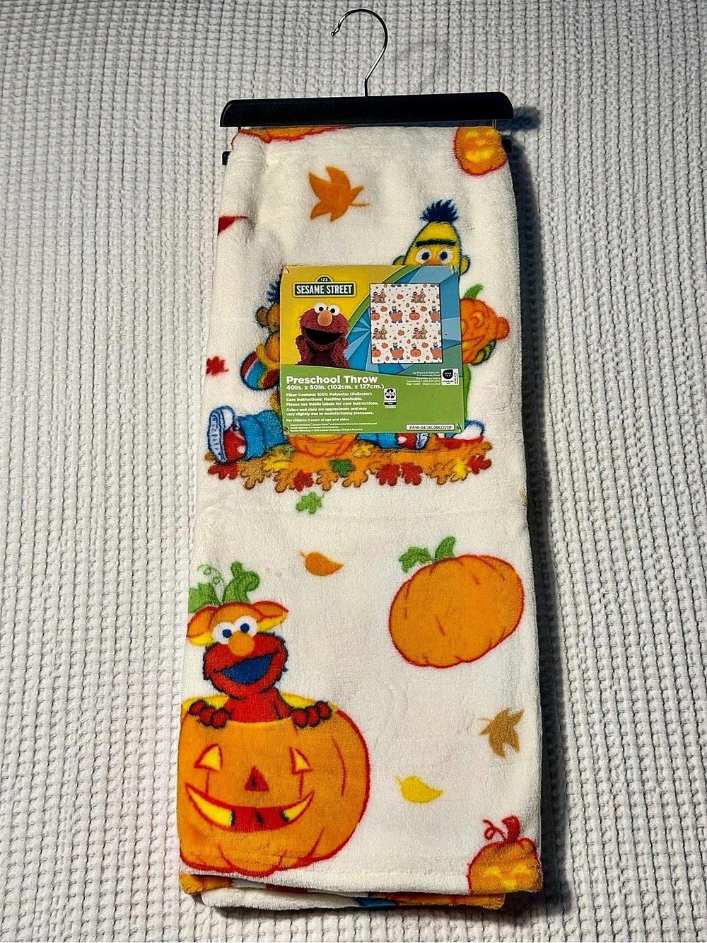 Sesame Street Halloween Preschool Throw Blanket Elmo Ernie Bert Pumpkin 40x50